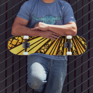 Yellow Radial Lines Architecture Skateboard