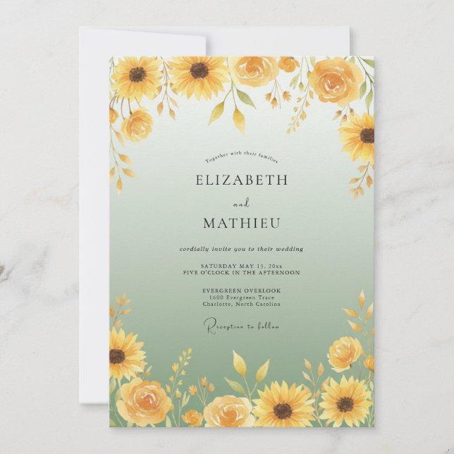 Yellow Radiant Sunflower Summer Wedding Invitation (Front)