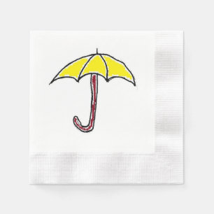 Yellow Rain or Sunny Day Umbrella Cartoon  Napkin
