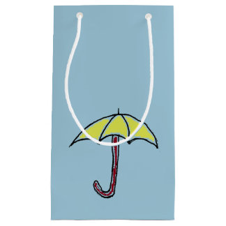 Yellow Rain or Sunny Day Umbrella Cartoon Small Gift Bag