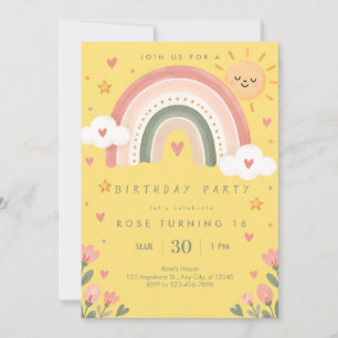 Yellow Rainbow Birthday Party Invite