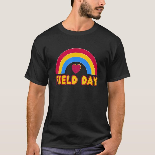 Yellow Rainbow Field Day Teachers Kids Retro Field T-Shirt (Front)