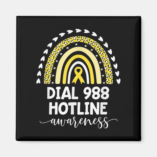 Yellow Rainbow Ribbon Love Support 988 Hotline Awa Magnet (Front)