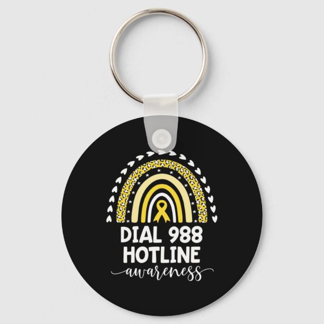 Yellow Rainbow Ribbon Love Suprt 988 Hotline Awa  Key Ring (Front)