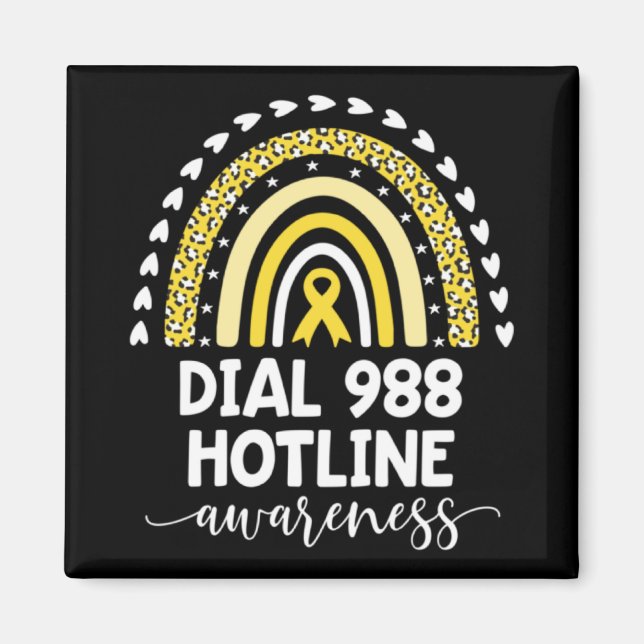 Yellow Rainbow Ribbon Love Suprt 988 Hotline Awa  Magnet (Front)