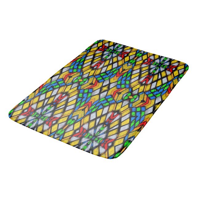 Yellow, Red and Blue Stained Glass Bath Mat (Angled)