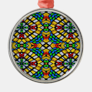 Yellow, Red and Blue Stained Glass Metal Tree Decoration