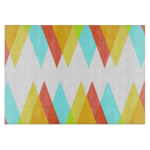 Yellow, red and cadet blue triangles cutting board