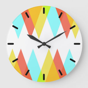 Yellow, red and cadet blue triangles large clock