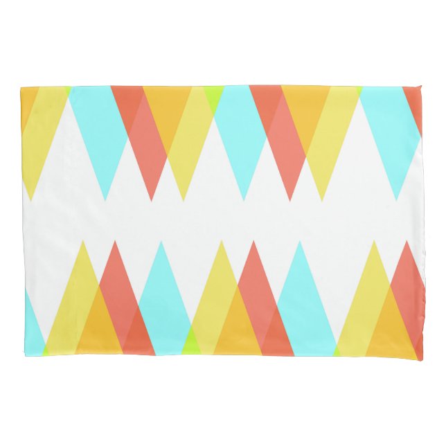 Yellow, red and cadet blue triangles pillowcase (Front)