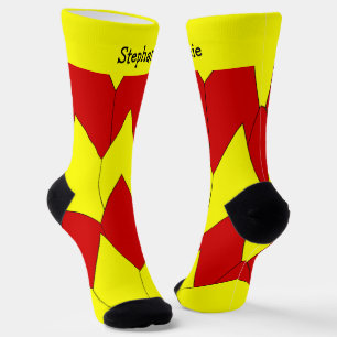 Yellow Red Art Deco Design Socks