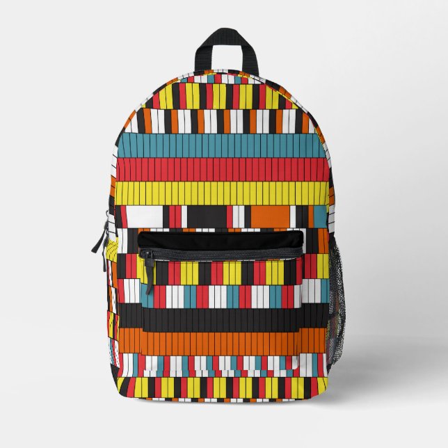 Yellow Red Black Horizontal Patterns Printed Backpack (Front)