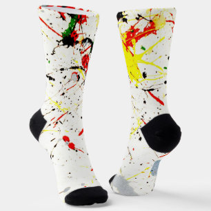Yellow Red Black Paint Splatter Socks