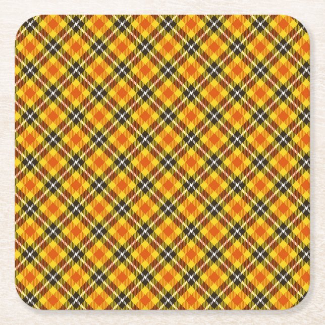 Yellow Red Black Plaid Pattern-57577 Square Paper Coaster (Front)