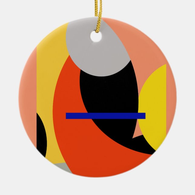 Yellow Red Blue Abstract Art Ceramic Tree Decoration (Front)