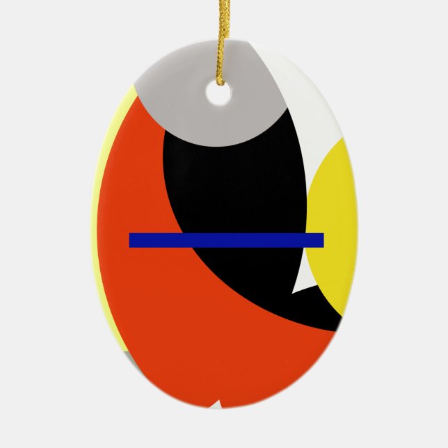 Yellow Red Blue Abstract Art Ceramic Tree Decoration (Front)