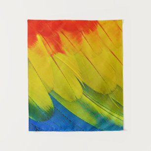 Yellow, red, blue, and green feathers tapestry