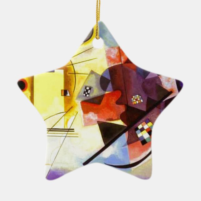 Yellow Red Blue Kandinsky Abstract Painting Ceramic Tree Decoration (Front)
