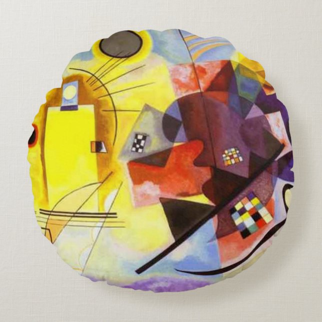 Yellow Red Blue Kandinsky Abstract Painting Round Cushion (Front)