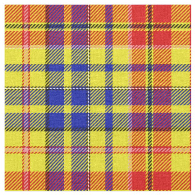 Yellow Red Blue Plaid Tartan Design  Fabric (Close Up)