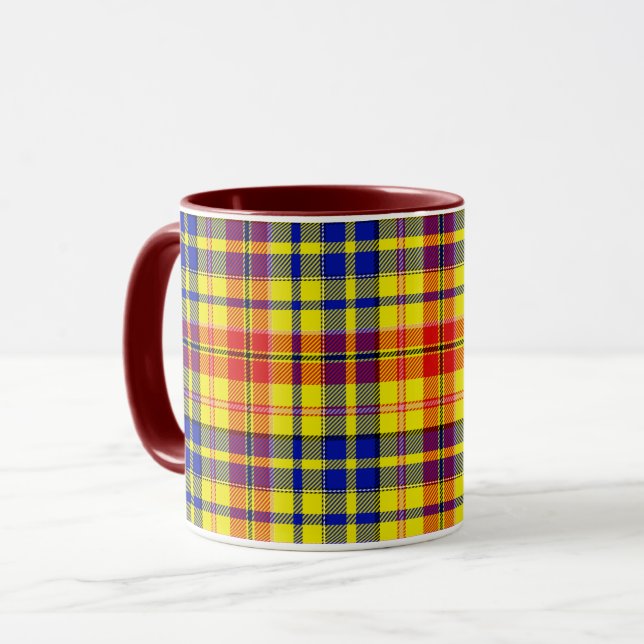 Yellow Red Blue Plaid Tartan Design  Mug (Front Left)