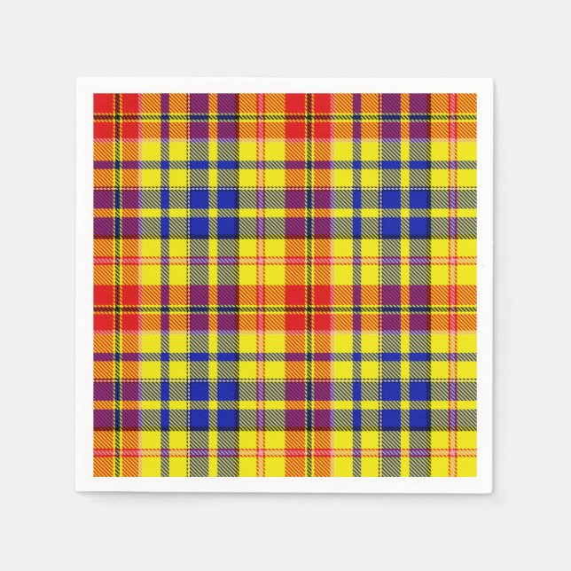 Yellow Red Blue Plaid Tartan Design  Napkin (Front)