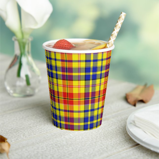 Yellow Red Blue Plaid Tartan Design  Paper Cups (Insitu)