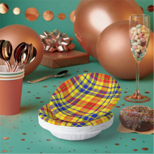 Yellow Red Blue Plaid Tartan Design  Paper Plate