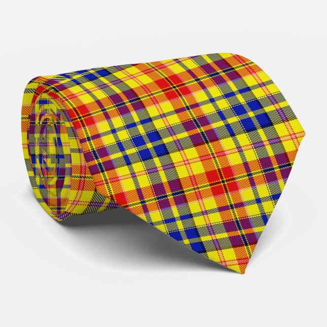 Yellow Red Blue Plaid Tartan Design  Tie (Rolled)