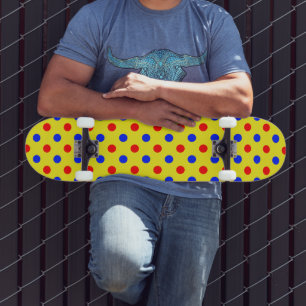 Yellow Red Blue Polka Dots Design Skateboard