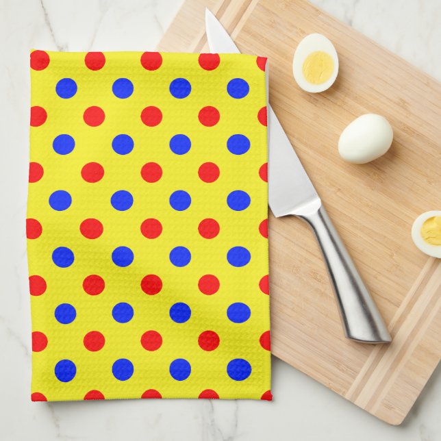 Yellow Red Blue Polka Dots Design  Tea Towel (Quarter Fold)