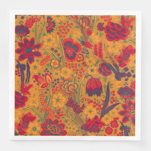 YELLOW RED BLUE WILD FLOWERS TULIPS,LEAVES FLORAL NAPKIN