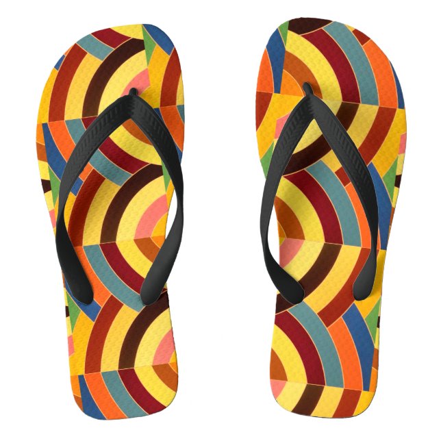 yellow red blue zigzag chevron pattern jandals (Footbed)