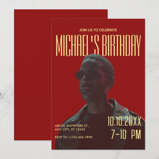 Yellow Red Bold Retro photo  Invitation (Front/Back)