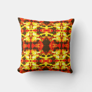 Yellow Red Brown Batik-like Large Mosaics Design Cushion