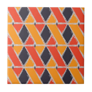 Yellow, red, cool trendy bush stroke geometric art tile