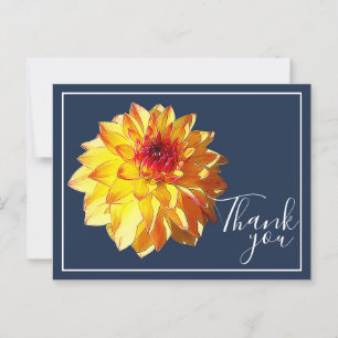 Yellow Red Dahlia With Navy Background Thank You Postcard