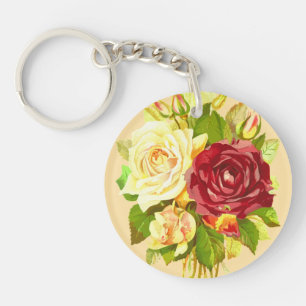 Yellow Red Double Sided Roses Artistic Acrylic Key Ring