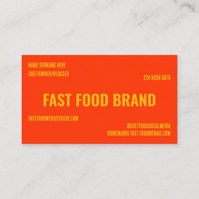 Yellow Red Fast Food Burger Chicken Restaurant Business Card (Back)