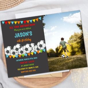 Yellow Red Flags Soccer Invitations with photo