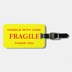 Yellow Red Fragile Handle with Care Thank You Luggage Tag