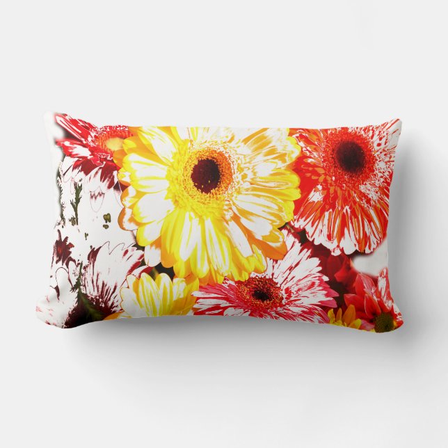 Yellow Red Gerbera Chrysanthemum Flowers Cushion (Front)