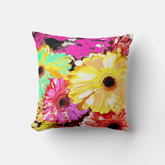 Yellow Red Gerbera Chrysanthemum Flowers Cushion (Front)