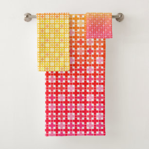 Yellow Red gradient plaid pattern Bath Towel Set
