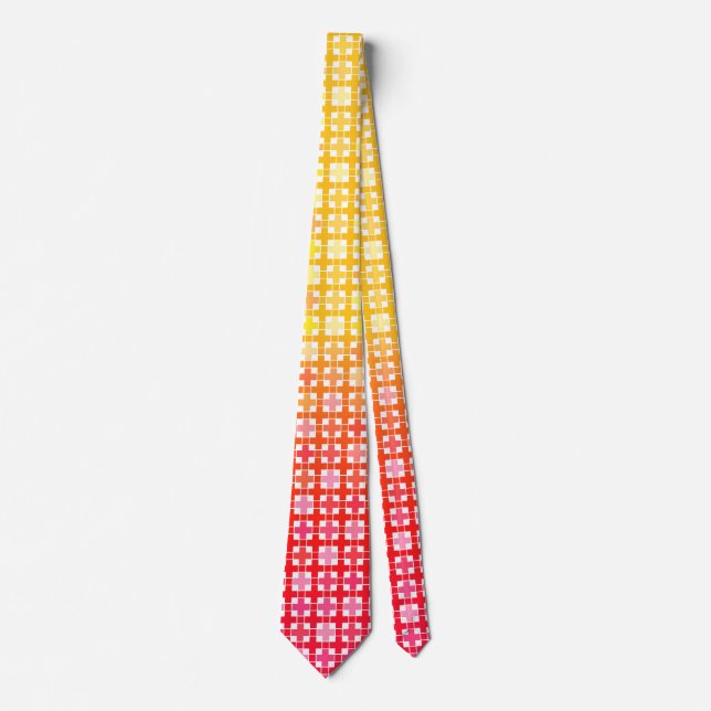Yellow Red gradient plaid pattern  Tie (Front)