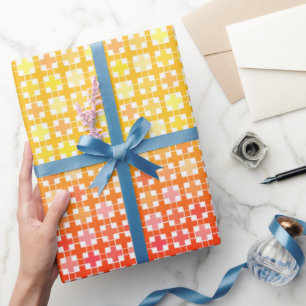 Yellow Red gradient plaid pattern  Wrapping Paper