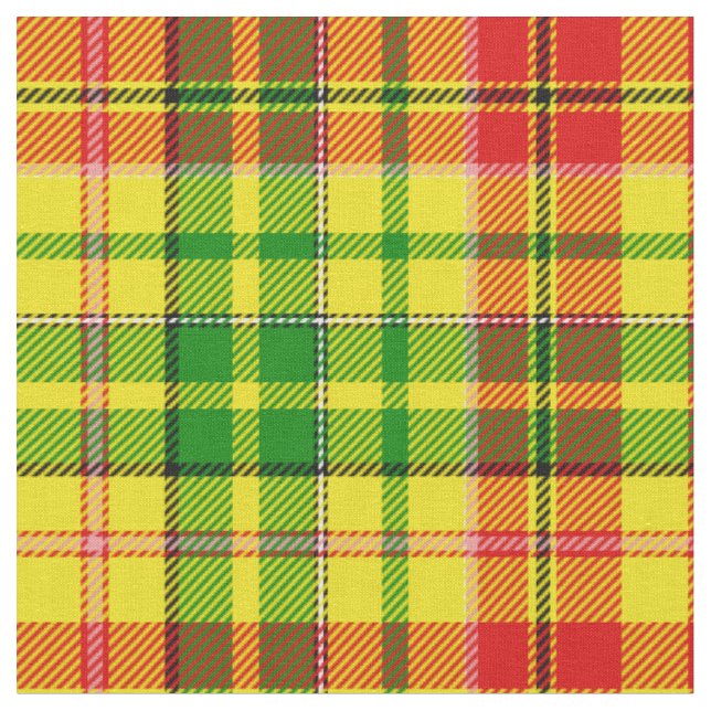 Yellow Red Green Plaid Tartan Design  Fabric (Close Up)