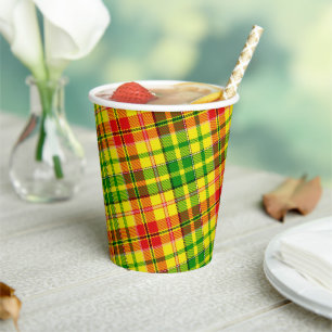 Yellow Red Green Plaid Tartan Design  Paper Cups
