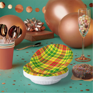 Yellow Red Green Plaid Tartan Design  Paper Plate