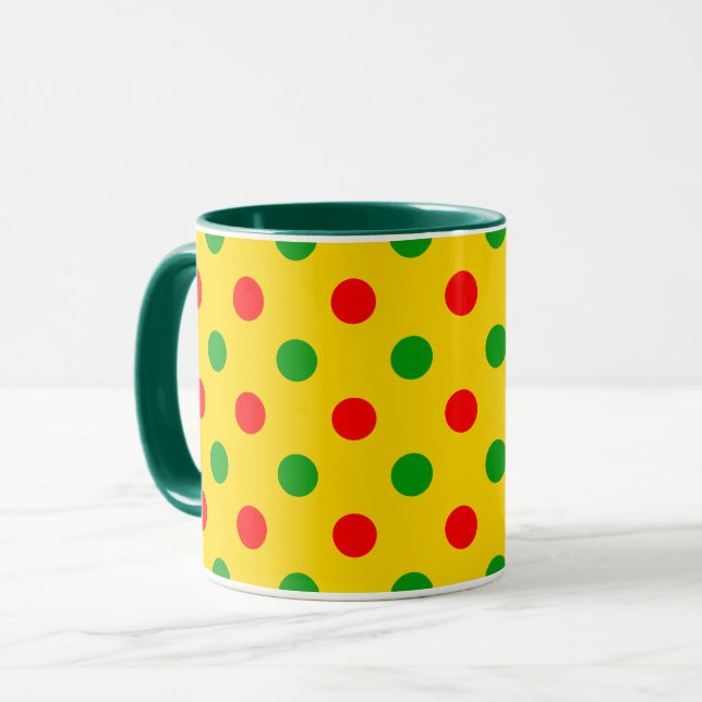 Yellow Red Green Polka Dots Design  Mug (Front Left)